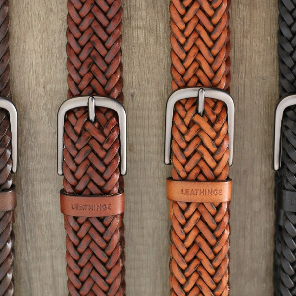 Ceinture en cuir tressé de haute qualité Ceinture en cuir tanné végétal fabriquée à la main pour homme et femme Ceinture élégante et élégante Ceinture en cuir tressée à la main