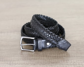 Personalized Braided belt hand braid black belts father's day gift's for men's, customize leather belt leathergoods special gift for him dad