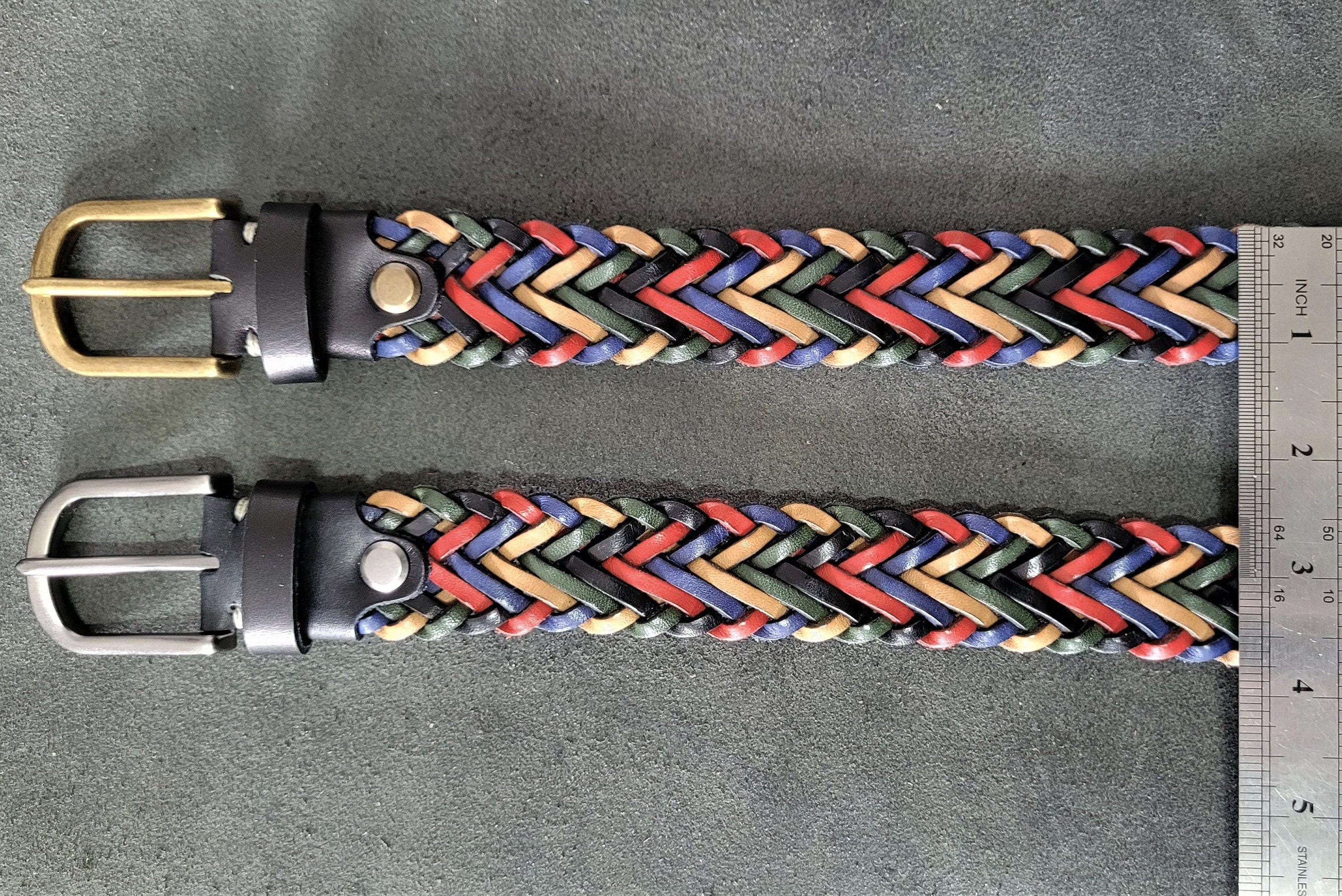 Belt Size 32 Multicolor Braided Rope/Leather Harness Buckle by Fife & Drum Paris Multi-Color Tubular Braided Belt – Will Leather Goods main image 3