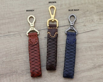 Braided Leather Keychain double Braid Key ring luxury mens Leather belt clip key holders hooked Key Fob unique stylish Key accessories