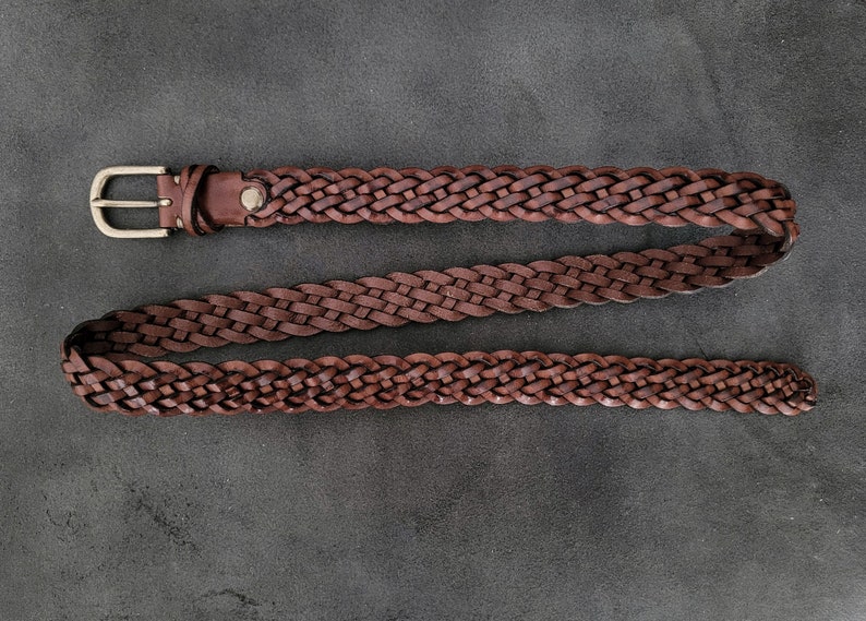 Ceinture fine en cuir tressée, ceinture tressée unisexe, cadeau de Noël et d'anniversaire, ceinture fine de 2,5 cm tissée à la main sur mesure pour hommes et femmes. image 6