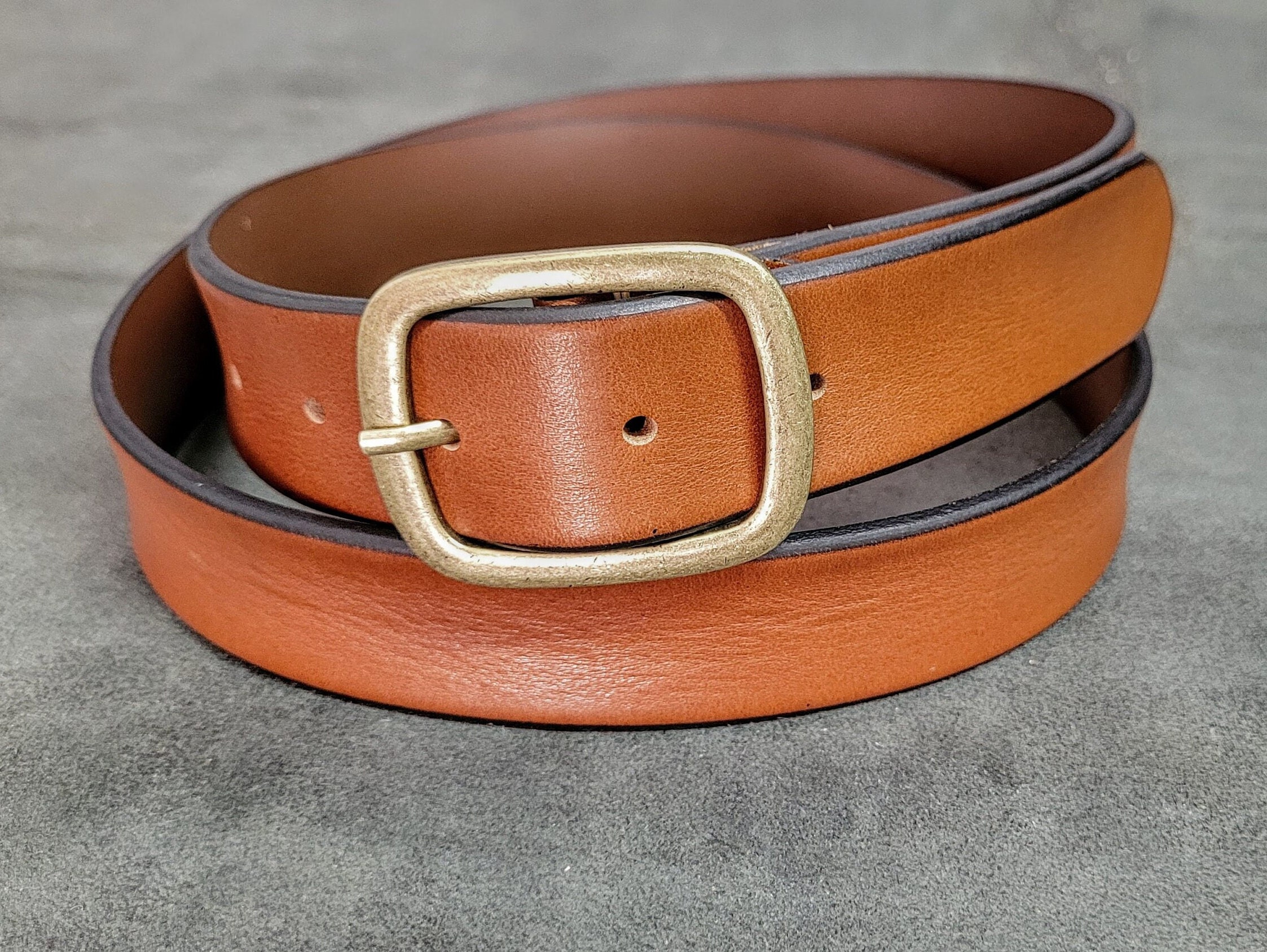 Real Leather Plain Belt, for Women Oval Antique Gold Buckle 