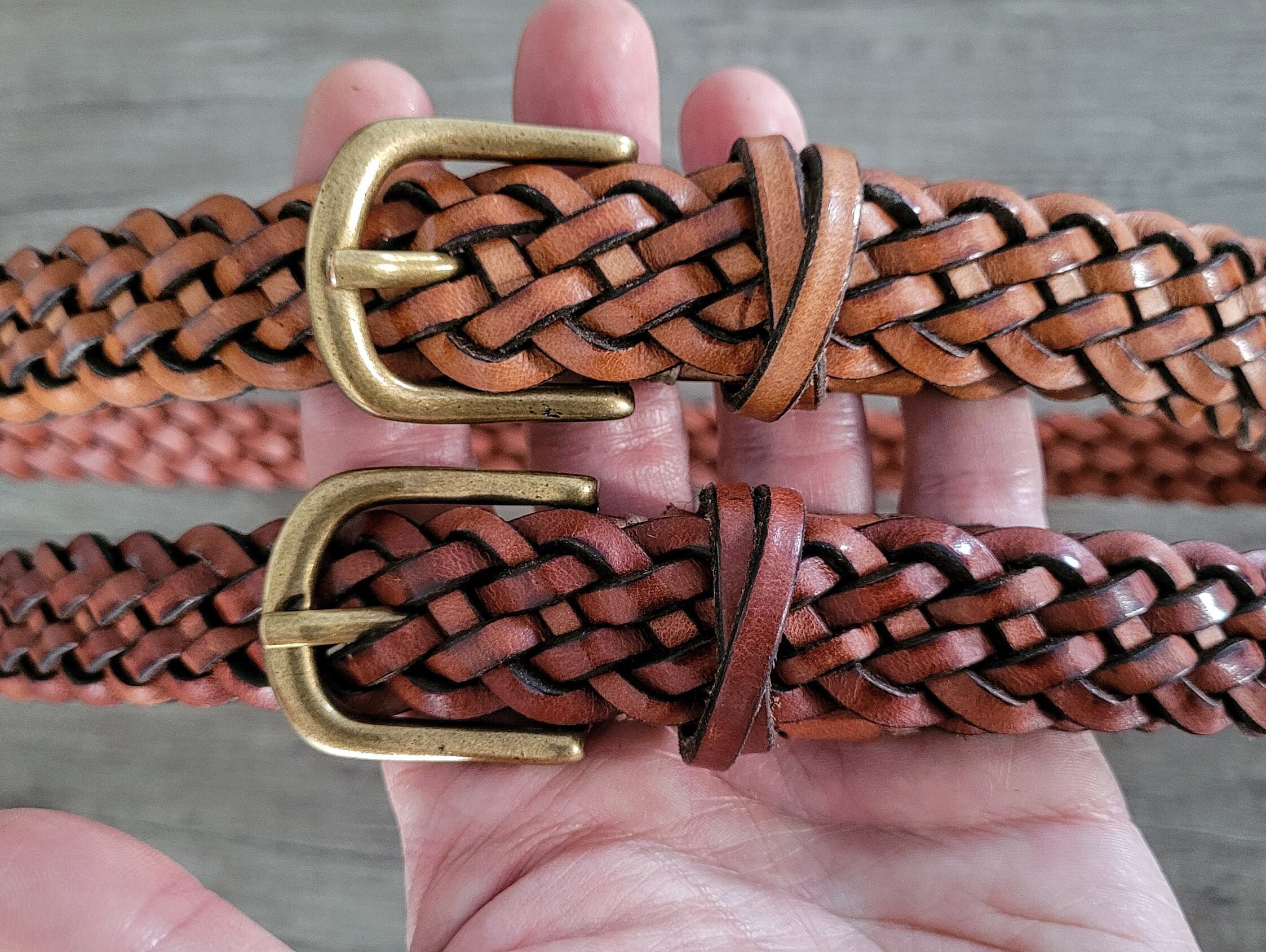 New Women\'s Braid Leather Belt,skinny Woven Waist Belt With Gold TRIWORKS 2 Pack Women main image 3