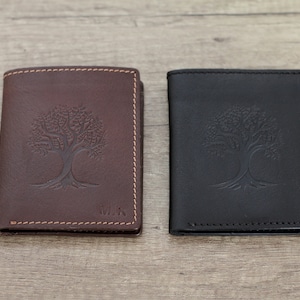 Cartera de cuero para hombre, cartera personalizada especial tarjetero de cuero negro, regalo de San Valentín para él cartera pequeña hecha a mano única