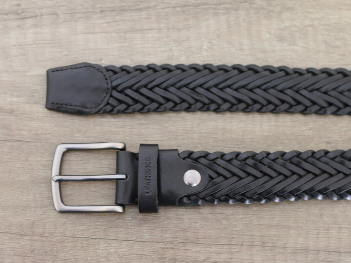 Black Braided Leather Belt Handcrafted Genuine Leather Hand - Etsy