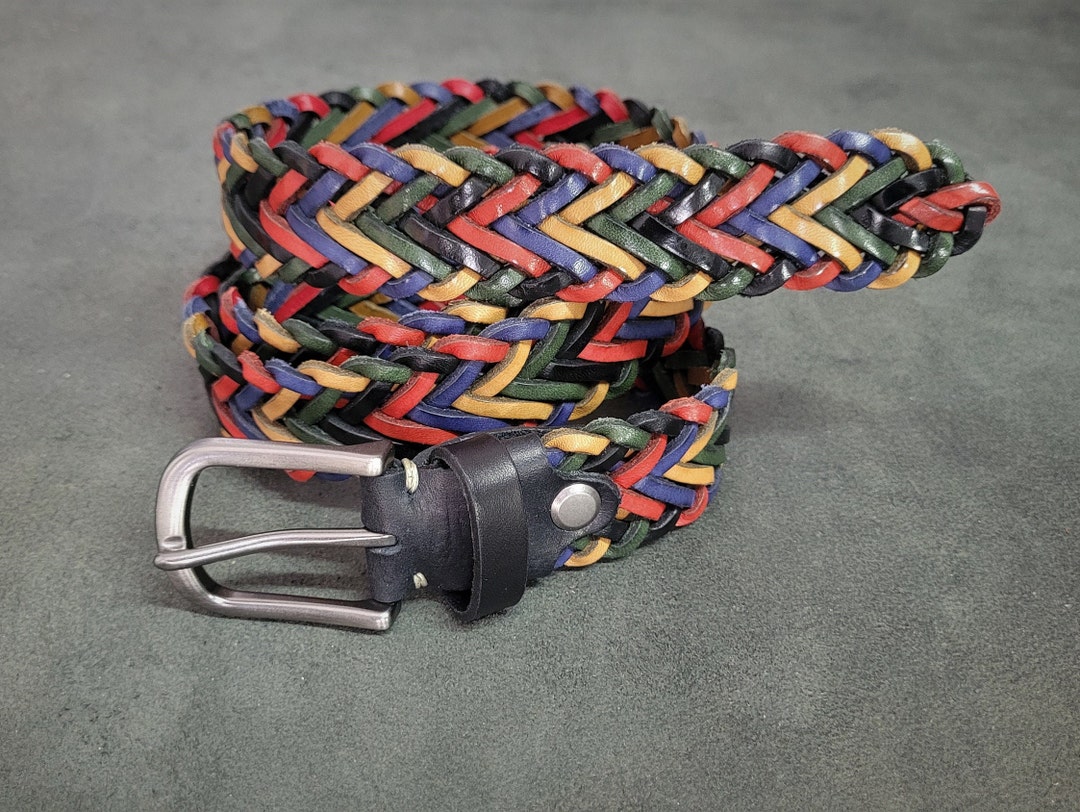 Multicolor Braid Leather Belt Gift for Women Men, Personalized Leather