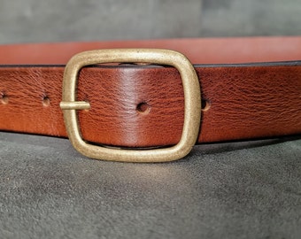Oval buckle Leather belt, Christmas gift for women, Geniune full grain leather belt for wedding gift for him, retro belt Unisex denim belt