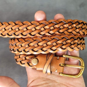 Ceinture fine en cuir tressée, ceinture tressée unisexe, cadeau de Noël et d'anniversaire, ceinture fine de 2,5 cm tissée à la main sur mesure pour hommes et femmes. image 8