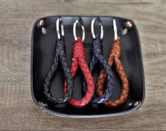 Braided keychain leather luxury gift for men's braid keyring leather lanyard car key purses leather accessories for mother's handcraft gifts