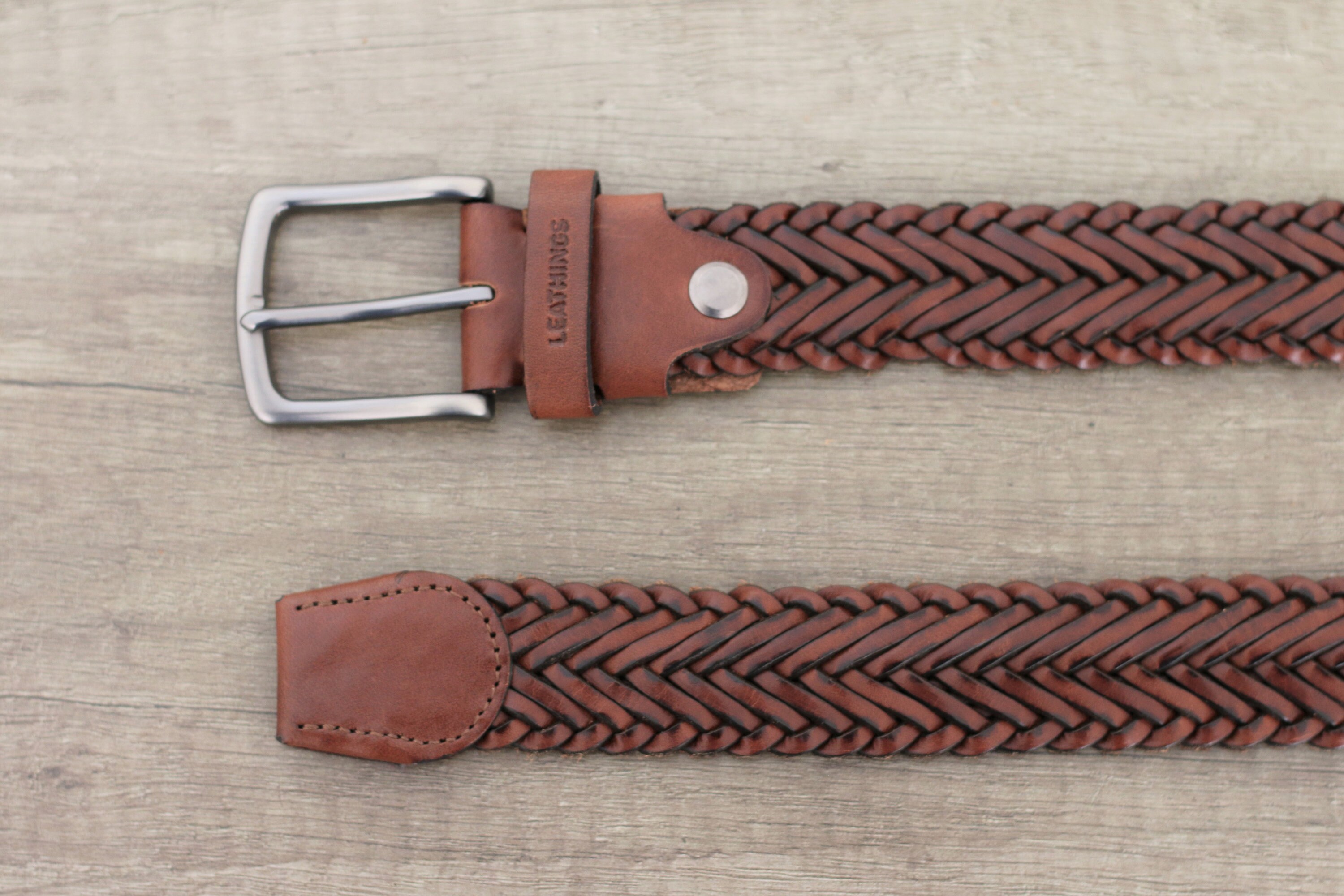 Braided leather chestnut belt Handcrafted Full Grain Braid | Etsy