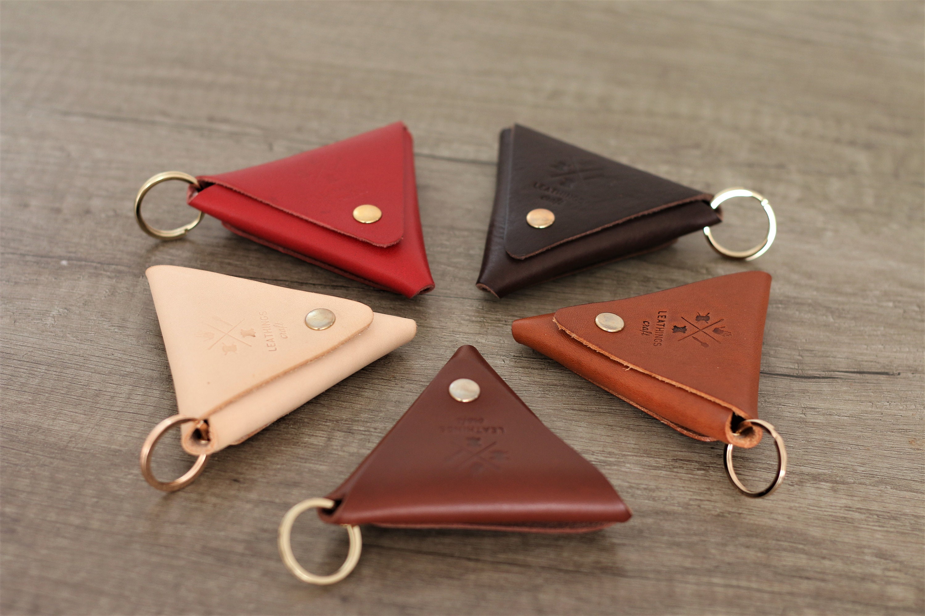 Leather Triangle Tiny Bag Coin Purses Keychain Pouch Free