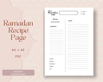 Carte de recette du Ramadan Page de recette imprimable