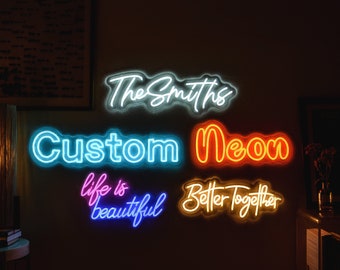 Benutzerdefinierte LED Neon Schilder, IHR TEXT, personalisiertes Namensgeschenk, Hochzeit Geburtstagsfeier, Mancave, Garage, Haus, Schlafzimmer, Wohnheim Dekor