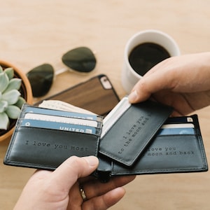 Cartera personalizada con ventanas de identificación extraíbles, cartera para hombre, cartera grabada, cartera de cuero, cartera personalizada, regalo para hombres, regalo de aniversario para él