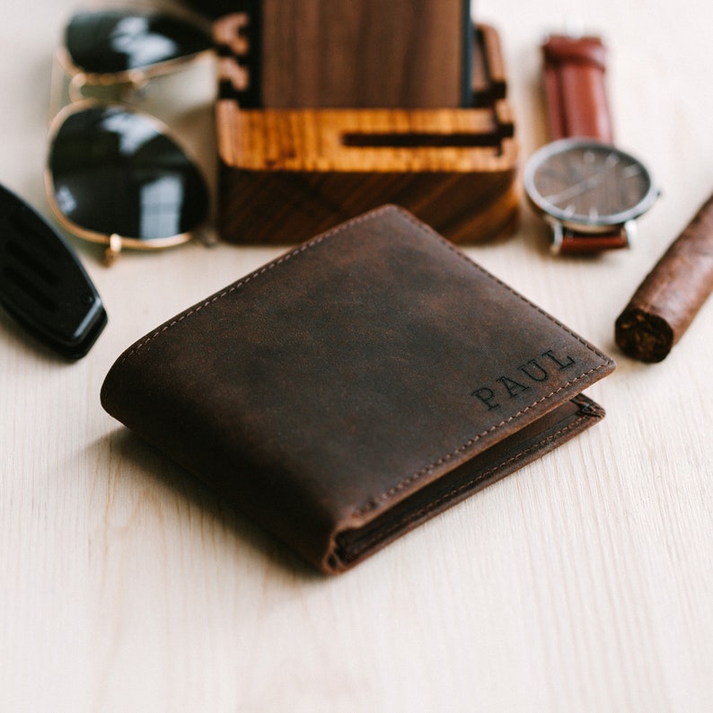 Personalized Wallet,Mens Wallet,Engraved Wallet,Groomsmen Wallet,Leather Wallet,Custom Wallet,Boyfriend Gift,Anniversary Gift for Him Brown Classic