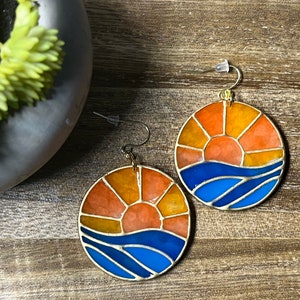 Handmade Sunset Stained Glass Dangle Earrings| Polymer Clay | Lightweight | Art | Statement