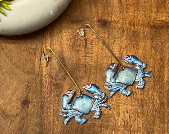Blue Crab Handmade Clay Dangle Earrings