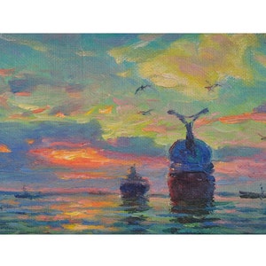 Original Oil Painting Landscape, Vintage Painting Original, Seascape Painting, Ukrainian artist Pavel Tokmakov, One of a kind
