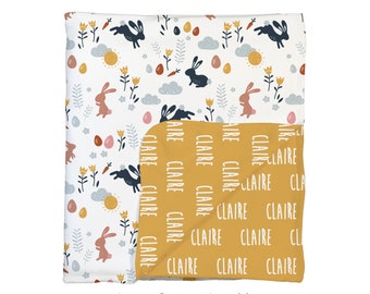 Manta personalizada para bebé de doble cara con diseño de conejito de primavera, suave y acogedora, regalo personalizado para bebé.
