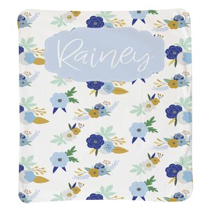 Personalized Blue Floral Blanket Small – Custom Name Blanket, Cozy Fleece Throw, Personalized Gift for Birthday or Holiday