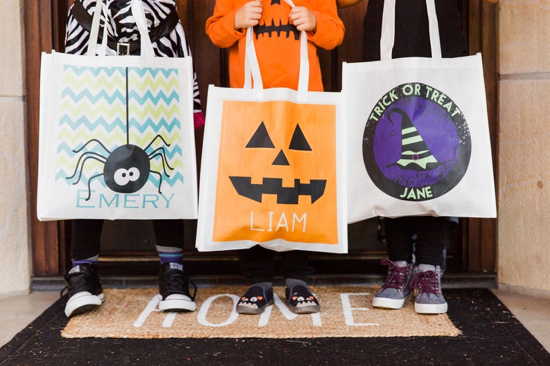 Customized Halloween Gifts for Kids Friendly Ghost Tote Bag 15x16x3.5 Personalized Kid/'s Trick or Treat Tote