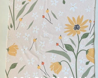 Toalla de cocina con estampado floral de melocotón – Toalla de algodón con estampado de flores de acuarela – Decoración rústica elegante