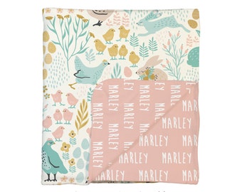 Manta personalizada para bebé de doble cara con diseño de pollito, suave y acogedora, regalo personalizado para recién nacidos