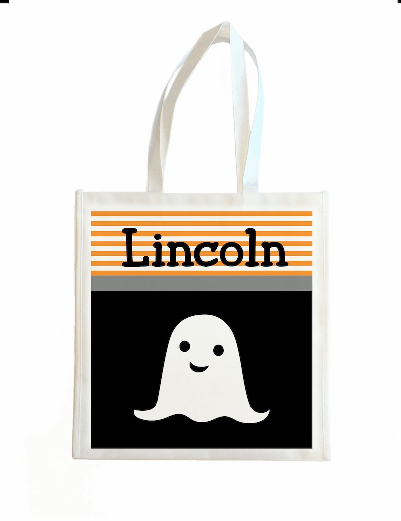 Customized Halloween Gifts for Kids Friendly Ghost Tote Bag 15x16x3.5 Personalized Kid/'s Trick or Treat Tote