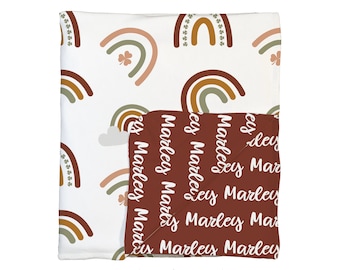 Manta personalizada para bebé de doble cara con diseño de trébol arcoíris, suave y acogedora, regalo personalizado para recién nacidos.