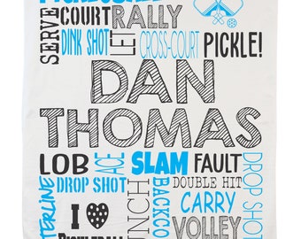Manta de Pickleball personalizada: diseño personalizado con nombre y nube de palabras. Manta polar suave para jugadores y aficionados. Regalo único de Pickleball.