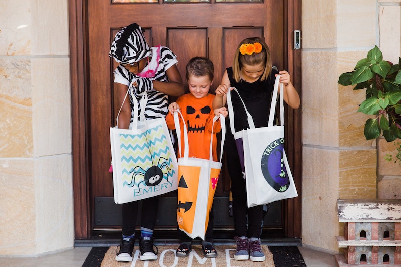 Customized Halloween Gifts for Kids Friendly Ghost Tote Bag 15x16x3.5 Personalized Kid/'s Trick or Treat Tote