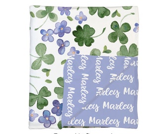 Manta personalizada para bebé de doble cara con diseño de trébol bígaro, suave y acogedora, regalo personalizado para bebé.