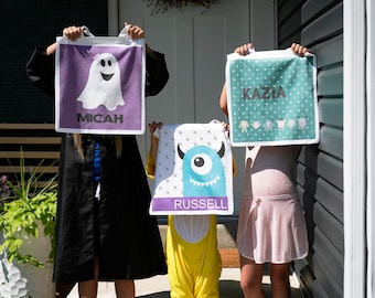 Bolsas de dulces personalizadas para niños – Bolsa de dulces de Halloween personalizada – Divertida bolsa reutilizable de Halloween con nombre – Idea de regalo