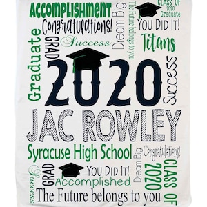 Personalized Graduation Blanket – Custom Senior Class of 2025 Throw with Name, School Colors & Mascot – Soft Minky Fleece Gift for Graduate
