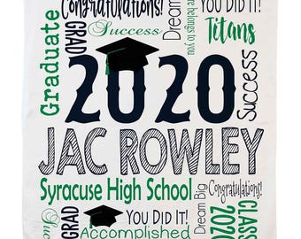 Manta de graduación personalizada: manta personalizada para la clase de 2025 con nombre, colores de la escuela y mascota. Regalo de suave forro polar Minky para graduados.