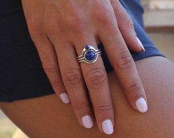 Lapis Lazuli Ring/ Lapis Lazuli Silver Ring/ Sterling Silver Ring/ Round 925 Silver Ring/ Lapis Lazuli Natural Stone Rings/ Women Rings