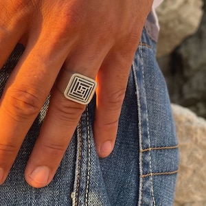 Square Signet Ring Men/ Mens Signet Ring Pattern/ Mens Square Silver Ring/ Mens Square Ring/ Mens Silver Ring/ Signet Ring Men/ Mens Signet
