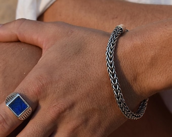 Pulsera de cadena de serpiente de plata de ley oxidada - Joyería para hombre vanguardista