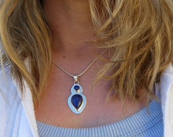 Lapis Lazuli Silber Anhänger: Teardrop & Runde Edelstein-Halskette