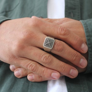 Anillo cuadrado para hombre/Anillo de plata para hombre/Anillo de sello para hombre/Anillo de sello de plata para hombre/Anillos de plata para hombre/Anillo de sello cuadrado/Anillo de plata geométrico