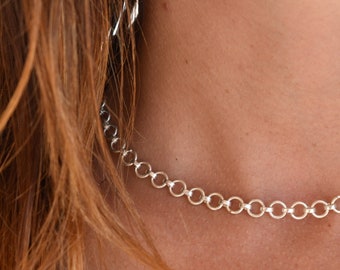 Loop Silver Chain/ Loop Silver Chocker/ Silver Loop Necklace/ Chain Ring Chocker/ Circle Chain Necklace/ Women Silver Necklace/ Silver Chain