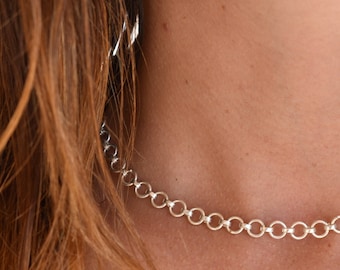 Schleife Silber Kette/ Schleife Silber Choker/ Silber Schleife Halskette/ Kette Ring Choker/ Kreis Kette Halskette/ Frauen Silber Halskette/ Silber Kette