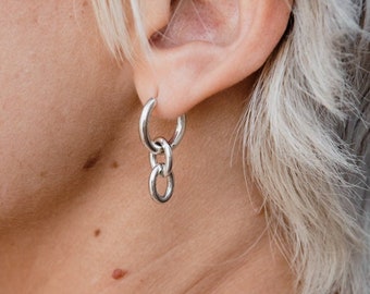 Loops Dangle Hoops Oorbellen/Zilveren Dangle Hoops/Zilveren Dangle Oorbellen/Ringen Huggie Hoops/925 zilveren oorbellen Hoops/Ronde zilveren hoepels