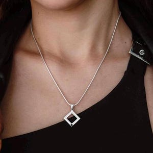 Square Pendant Silver/ Square Black Onyx Pendants/ Open Square Pendant/ Square Pedant Silver Necklace/ Square Onyx Medallion/ Onyx Pendant