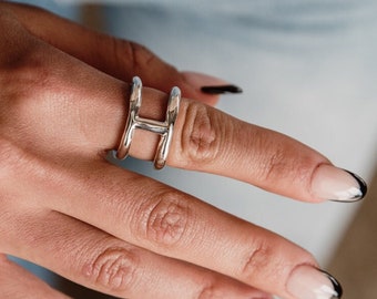 Bague Jonc Double Anneaux Argent Massif .925 - Taille 49 - Argent Fin - Occasion