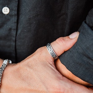 Mens Band Ring/Band Rings Men/ Silver Engraved Ring/ Engraved Silver Band/ Statement Rings Men/ Band Ring Men/ Geometric Ring/ Mens Rings