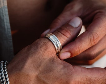 Bague agitée en argent / bague agitée pour homme / bague tournante en argent / bague agitée en argent homme / anneaux tournants pour homme / bague tournante homme / anneau