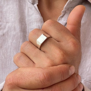 Anillo de plata cuadrado pequeño para hombre/Anillo de plata cuadrado clásico/Sellos de plata cuadrados geométricos para hombre/Anillos cuadrados de plata esterlina para hombre/925