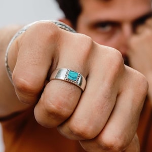 Turquoise Mens Rings/ Turquoise Silver Ring Men/ Turquoise Mens Ring/ Mens Silver Ring Turquoise/ Turquoise Band Ring/ Men Ring Turquoise