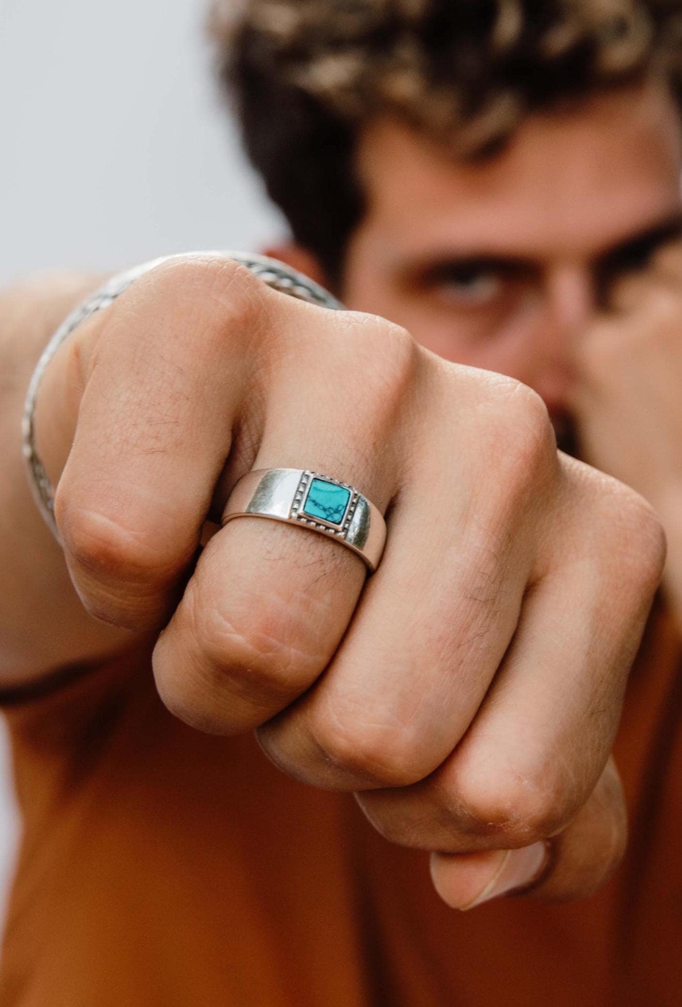 Gemstone Turquoise Solid Silver Feather Ring Skulls Turquoise Mens